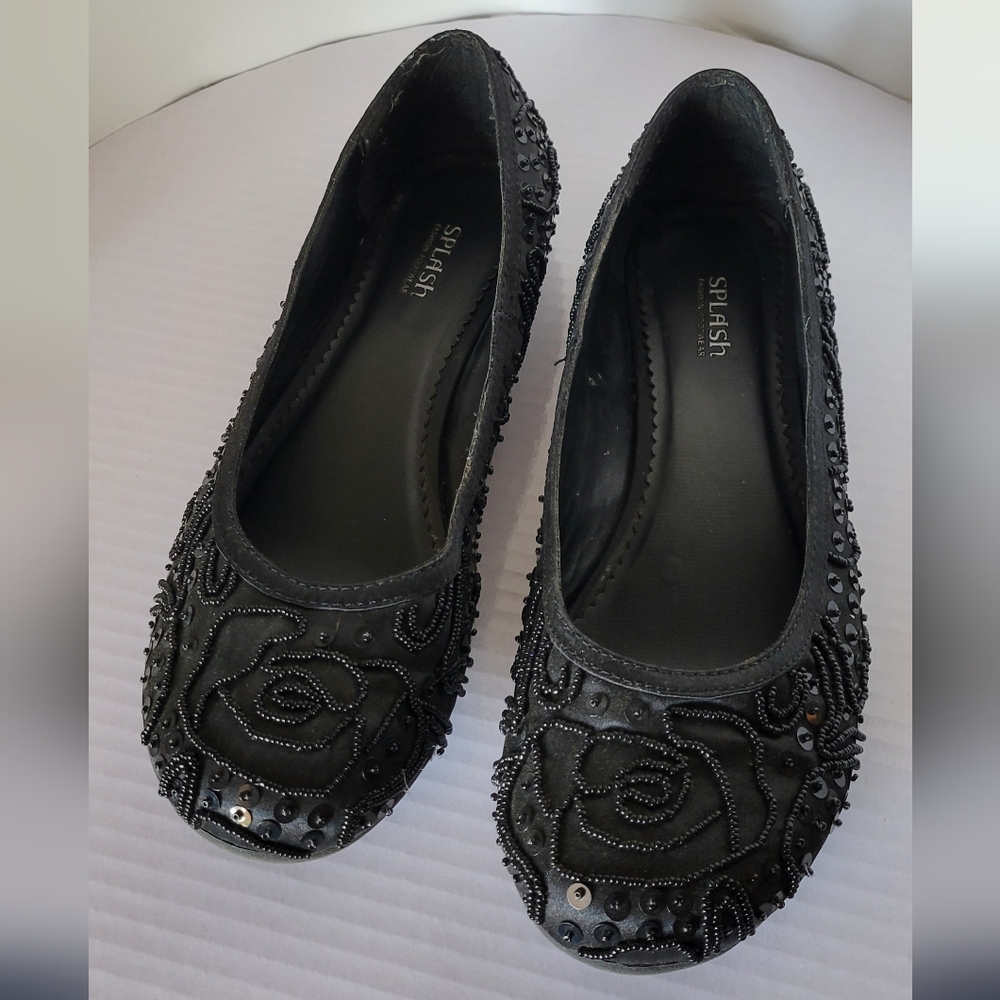 Beaded black flats women's 7